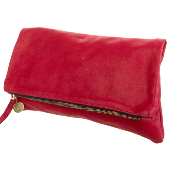 NWT Clare V Red Leather Foldover Clutch - Picture 1 of 8